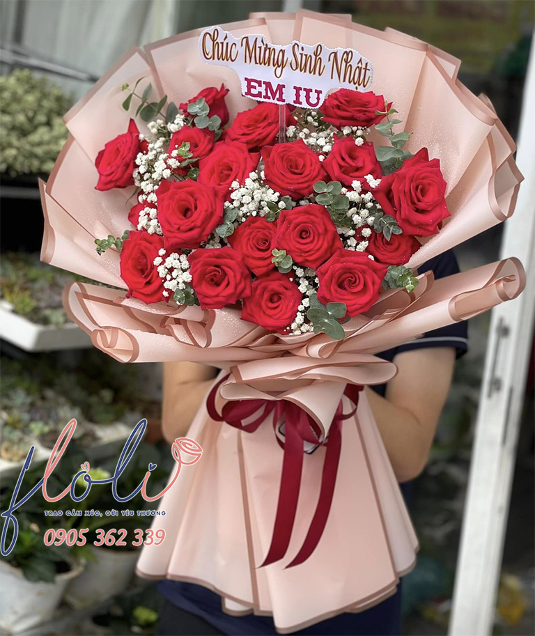 Bó hoa hồng chúc mừng sinh nhật em yêu shop FLoLi đà nẵng