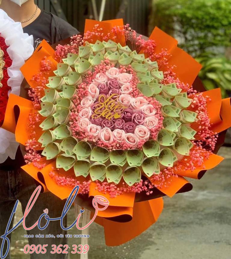 bó hoa tiền quà sinh nhật cho bạn gái ở xa ý nghĩa