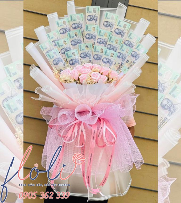 Bó hioa tiền độc đáo làm quà tặng khai trương shop quần áo