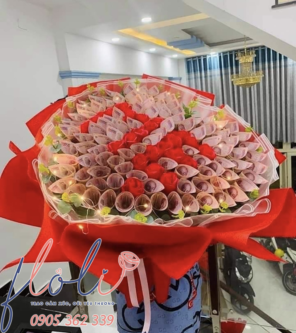 Bó hoa tiền thật đẹp tặng sinh nhật ba / mẹ, ông / bà