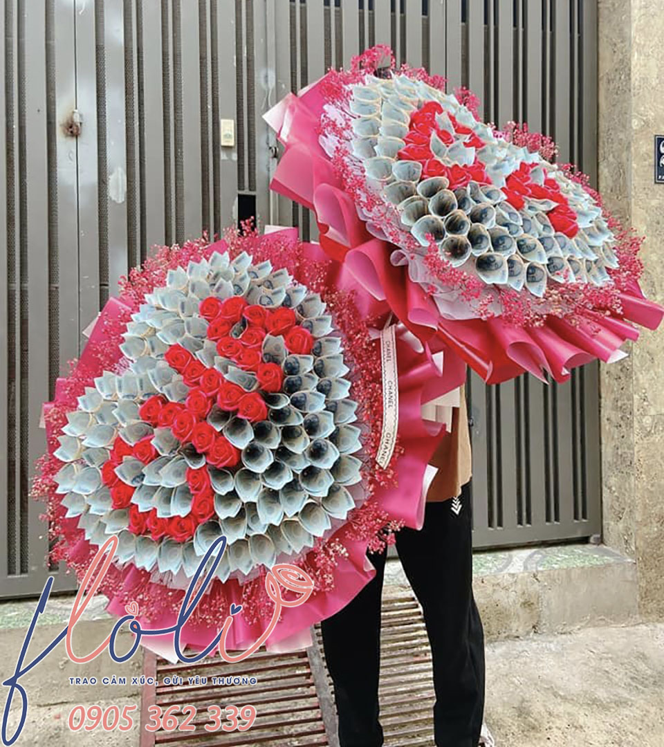 bó hoa tiền tặng sinh nhật ba