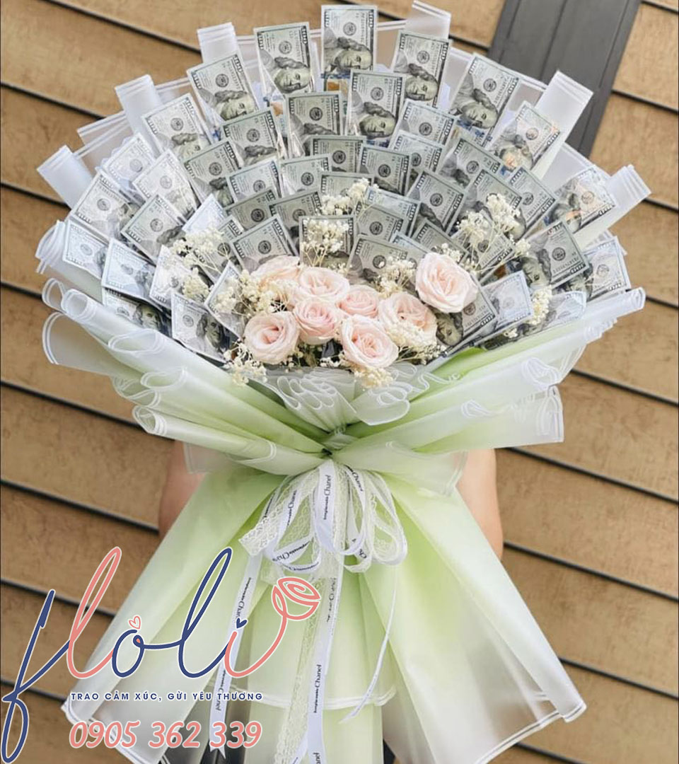 bó hoa tiền đô tặng sinh nhật ba mẹ ông bà