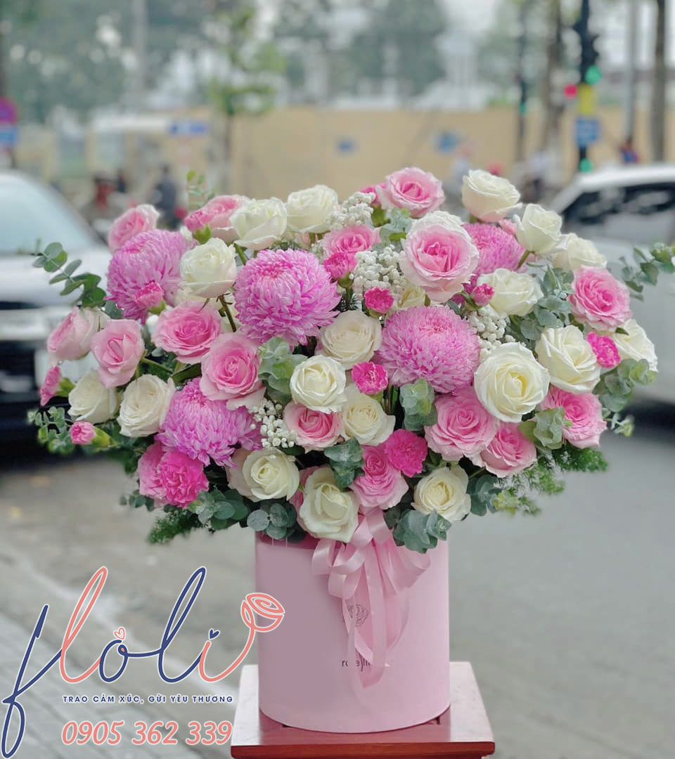 mẫu giỏ hoa cúc mẫu đơn chúc mừng lễ cất nóc