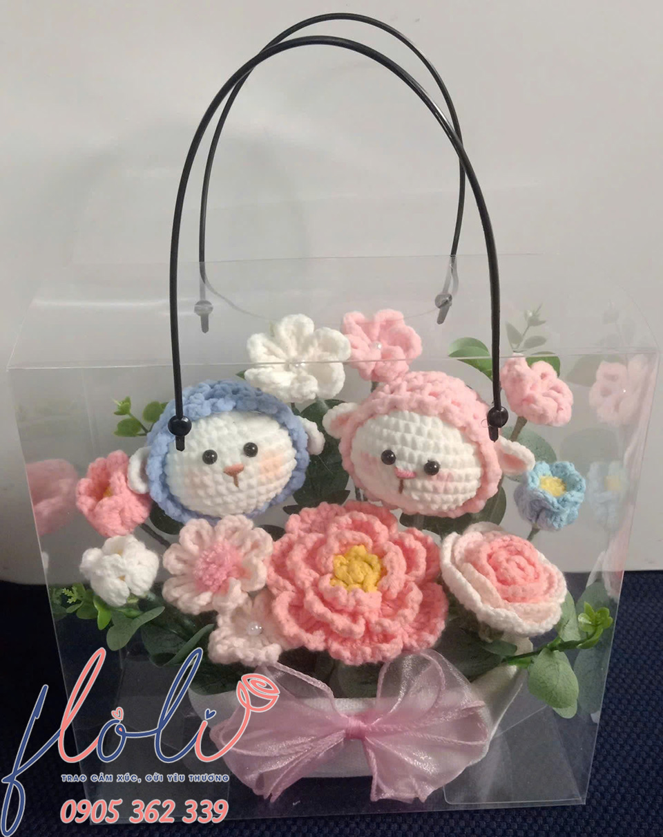 giỏ hoa len handmade đẹp tặng ý nghĩa
