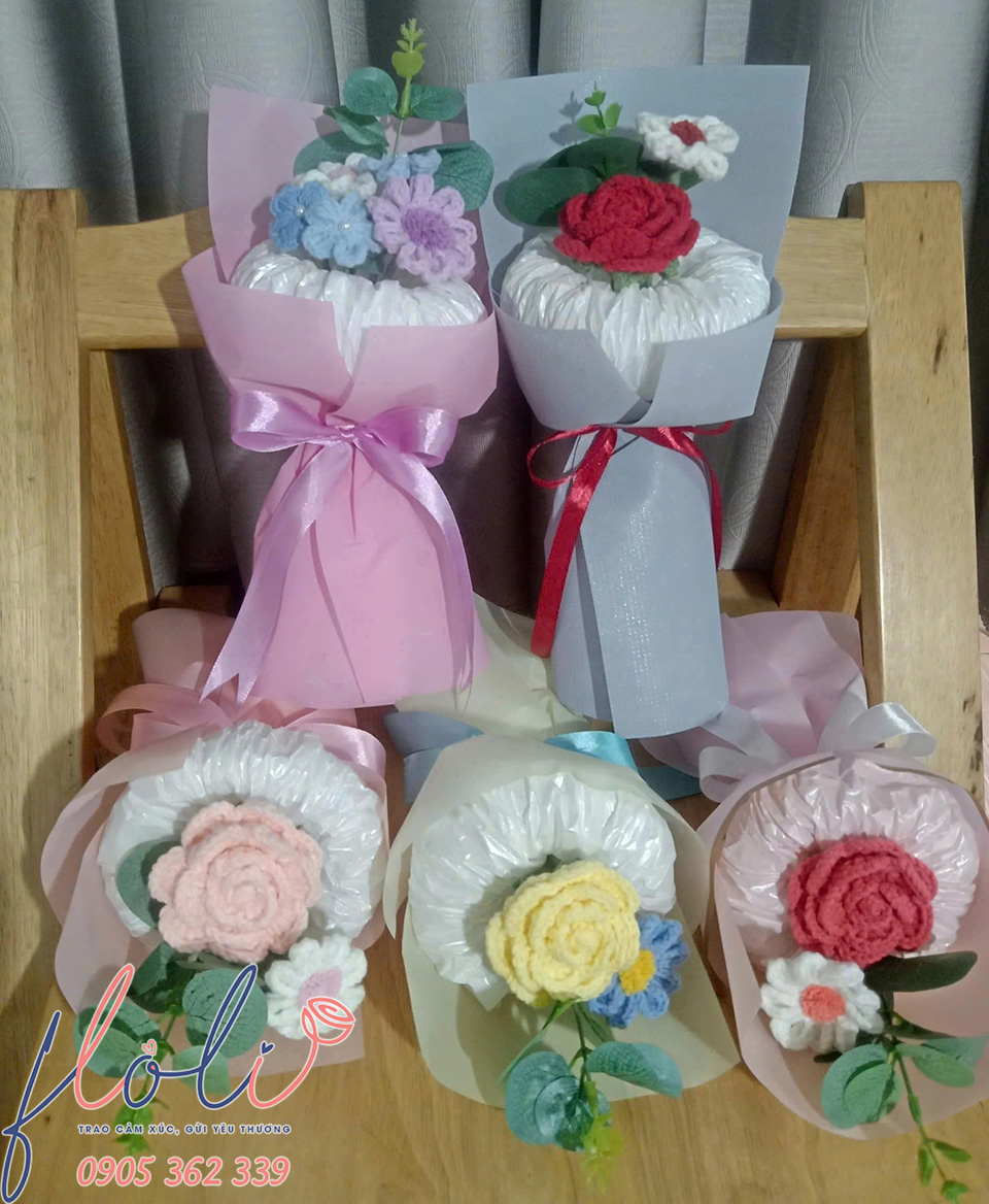 bó hoa len handmade thủ công đẹp độc đáo