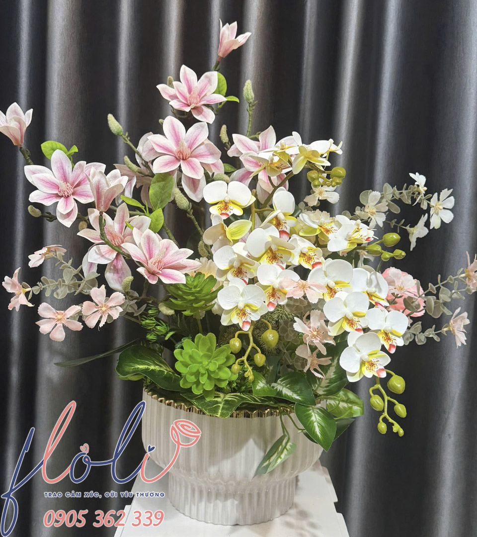 Chậu Hoa Giả Vườn Hoa Như Mơ HG982